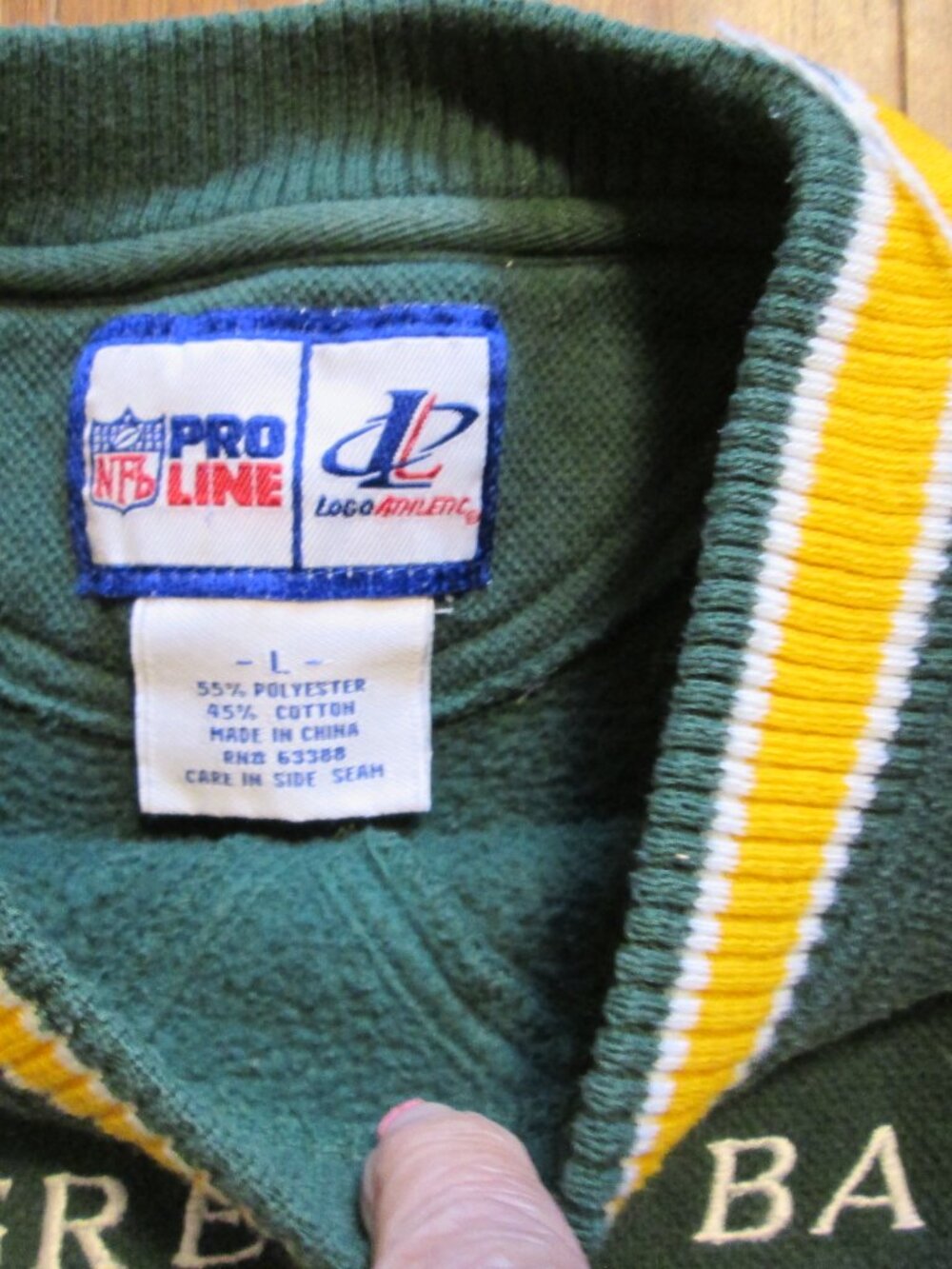 vtg large Mens Green Bay packer sweatshirt old school striped neckline cuff hem - Picture 4 of 4